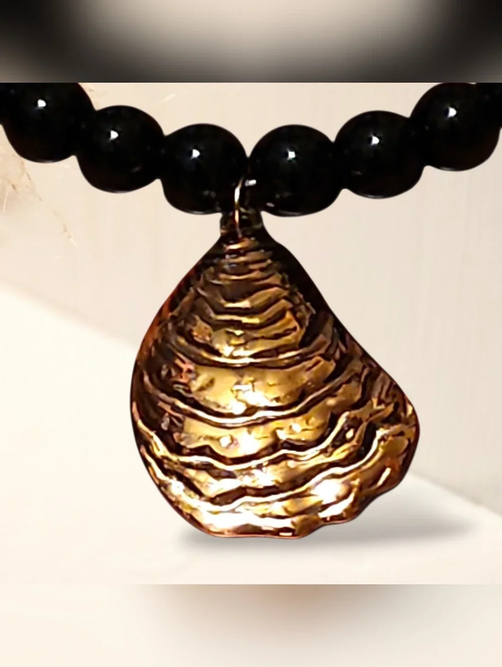 MAYAMAR Black Agate Beaded Gold Shell Pendant Necklace